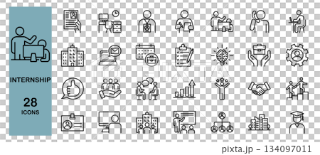 インターンシップに関するラインアイコンセット 134097011