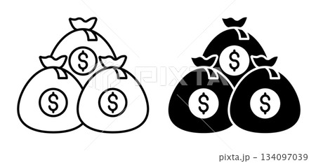 Linear icon. Safe deposit box with money bags. Simple vector isolated on white background 134097039
