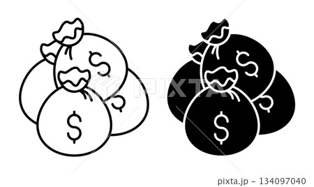 Linear isometric icon. Bags of money piled up. Simple vector isolated on white background 134097040