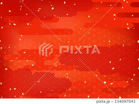 日本の伝統的な模様を組み合わせた真っ赤な背景イラスト 日本の伝統的な模様を組み合わせた真っ赤な背景イラスト 134097041