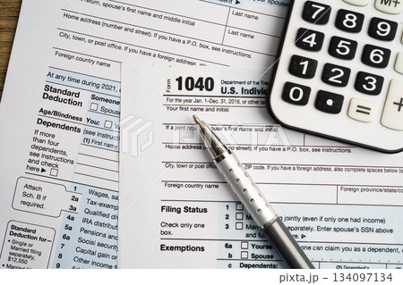 Tax form 1040 U.S. Individual Income Tax Return, business finance. 134097134