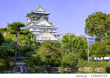大阪城天守閣と日本庭園(大阪府大阪市) 大阪城天守閣と日本庭園(大阪府大阪市) 134097319
