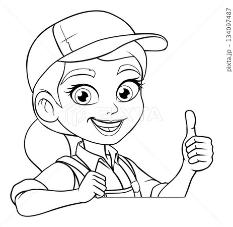 Woman Female Carpenter Mechanic Worker Cartoon 134097487