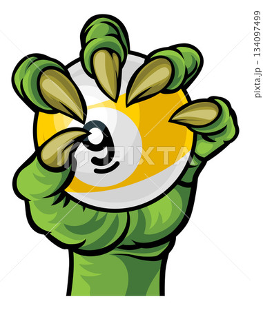 Claw Hand and 9 Ball Nine Ball Pool Cartoon Mascot 134097499