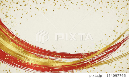 赤と金の流れるような筆模様が美しい和風デザイン背景 134097766