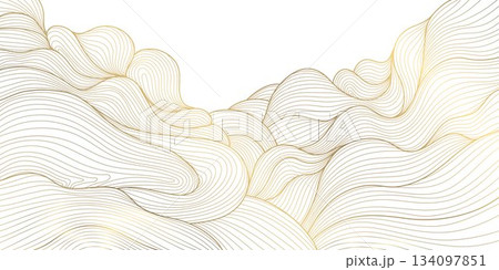 Abstract Japanese wave pattern background, elegant gold lines, geometric shapes, vintage oriental texture. Vector illustration flow water, ocean curves, luxury Asian design. Abstract Japanese wave pattern background, elegant gold lines, geometric shapes, vintage oriental texture. Vector illustration flow water, ocean curves, luxury Asian design. 134097851