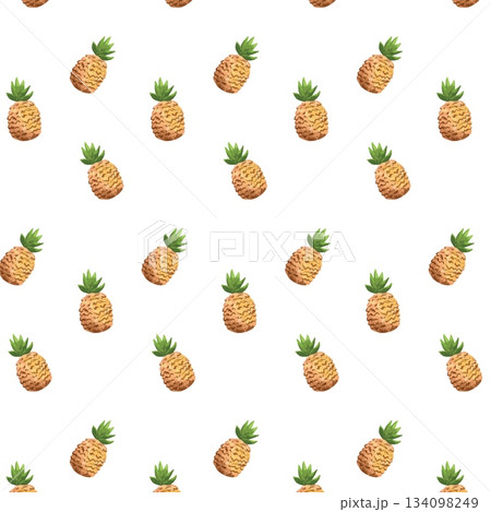 Hand drawn vector tiny pineapple seamless pattern watercolor style 134098249