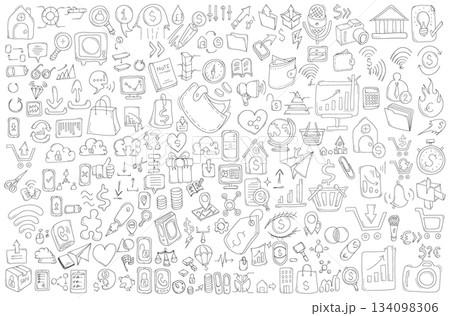 Business Related Doodle vector set. Drawing sketch illustration hand drawn line eps10 Business Related Doodle vector set. Drawing sketch illustration hand drawn line eps10 134098306