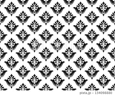Flower geometric pattern. Seamless vector background. White and black ornament. 134098880