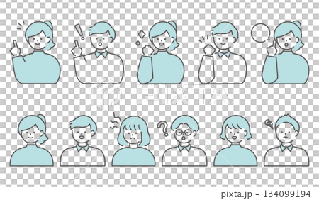 Simple line drawing icon set of men and women 134099194