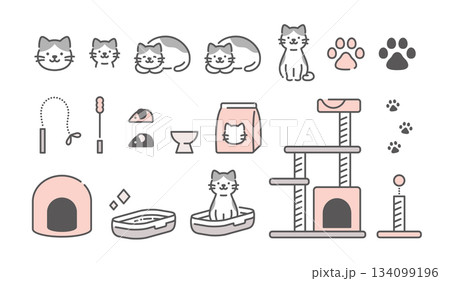 かわいい猫の暮らしアイコンセット 134099196