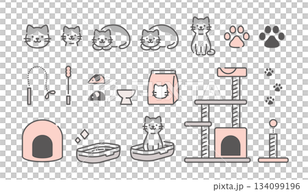 Cute cat life icon set 134099196