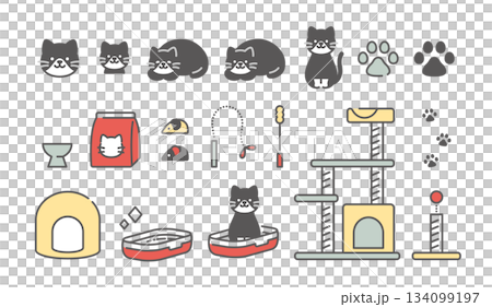 かわいい猫の暮らしアイコンセット かわいい猫の暮らしアイコンセット 134099197