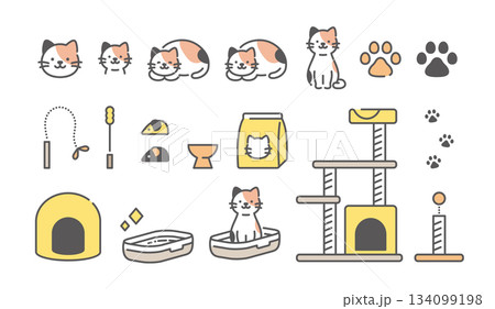 かわいい猫の暮らしアイコンセット かわいい猫の暮らしアイコンセット 134099198
