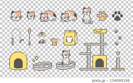 かわいい猫の暮らしアイコンセット かわいい猫の暮らしアイコンセット 134099198