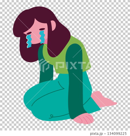 項垂れて泣いている女性のイラスト 項垂れて泣いている女性のイラスト 134099225
