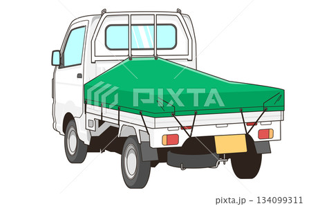 荷台カバーを付けた白い軽トラックのベクター素材イラスト 134099311
