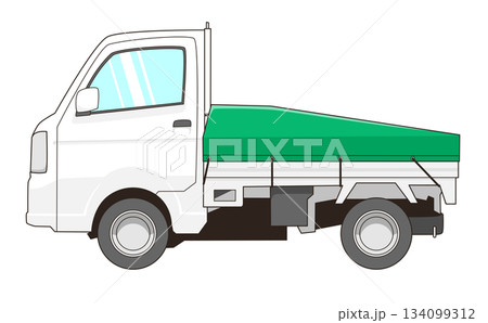 荷台カバーを付けた白い軽トラックのベクター素材イラスト 134099312