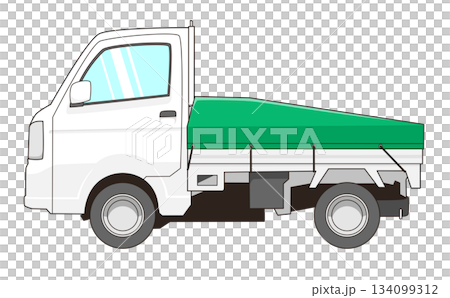荷台カバーを付けた白い軽トラックのベクター素材イラスト 134099312