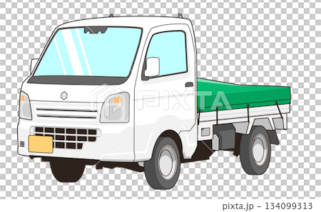 荷台カバーを付けた白い軽トラックのベクター素材イラスト 134099313