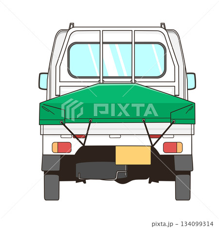 荷台カバーを付けた白い軽トラックのベクター素材イラスト 134099314