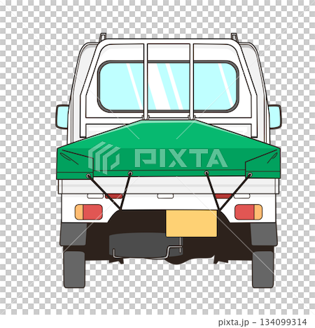 荷台カバーを付けた白い軽トラックのベクター素材イラスト 134099314