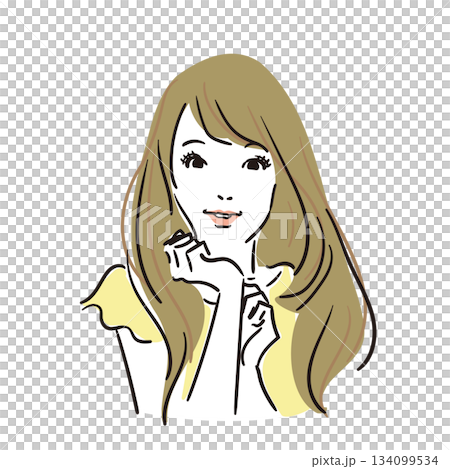 Cute woman with long hair, upper body Cute woman with long hair, upper body 134099534