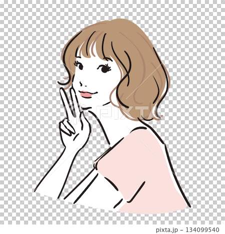 Cute woman with medium hair, upper body, smiling Cute woman with medium hair, upper body, smiling 134099540