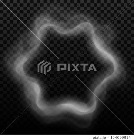 Curved cigarette smoke ring, realistic icon on an isolated black transparent background. Curved cigarette smoke ring, realistic icon on an isolated black transparent background. 134099914