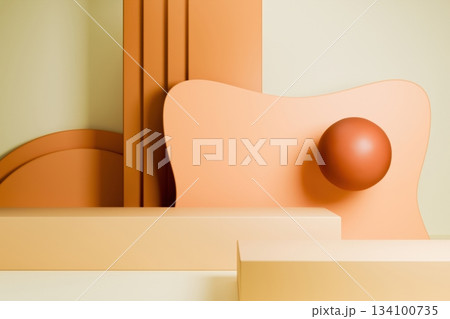 Abstract 3D geometric composition with soft shapes and spheresProduct background 134100735