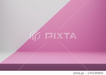 Empty minimal studio background with a pink podium and geometric shapes Empty minimal studio background with a pink podium and geometric shapes 134100805