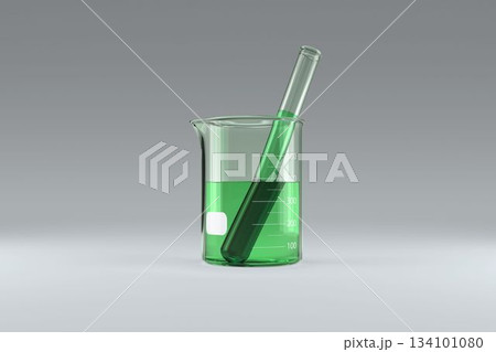 Beaker with green chemical solution Beaker with green chemical solution 134101080