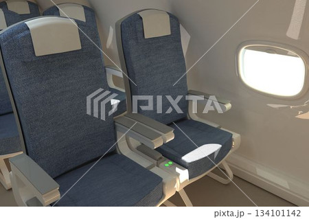 Empty chairs in modern airplane Empty chairs in modern airplane 134101142