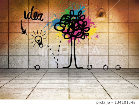 Digitally generated image of apple tree and bulb Digitally generated image of apple tree and bulb 134101348