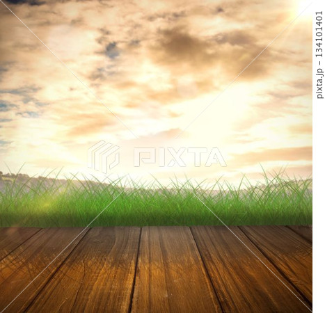 Wooden planks against field Wooden planks against field 134101401