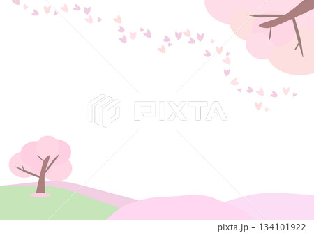桜の木と風に舞う花びらのフレーム素材 桜の木と風に舞う花びらのフレーム素材 134101922
