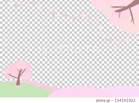 Frame material of cherry blossom trees and petals dancing in the wind 134101922
