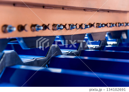 Metal sheet forming machine at the modern metalwork factory. Metal sheet forming machine at the modern metalwork factory. 134102691