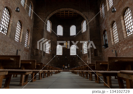 Scenic interior view Basilica of Constantine Aula Palatina Roman palace basilica german Trier sightseeing Germany. Ancient architecture landmark. World heritage architecture building Scenic interior view Basilica of Constantine Aula Palatina Roman palace basilica german Trier sightseeing Germany. Ancient architecture landmark. World heritage architecture building 134102729