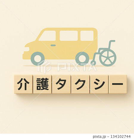 介護タクシーのミニマルイラスト｜福祉輸送サービス・車椅子対応バン・介護支援の概念図 134102744
