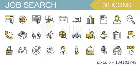 職探し　就職活動に関するラインアイコンセット　カラー 134102749