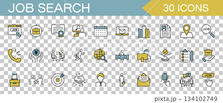 職探し　就職活動に関するラインアイコンセット　カラー 134102749