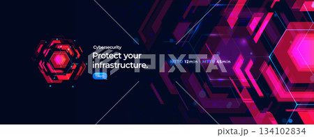 Cybersecurity digital transformation background AI engine hexagon shapes, abstract tech layout web banners, business presentations, innovation projects solutions concept. Vector illustration Cybersecurity digital transformation background AI engine hexagon shapes, abstract tech layout web banners, business presentations, innovation projects solutions concept. Vector illustration 134102834