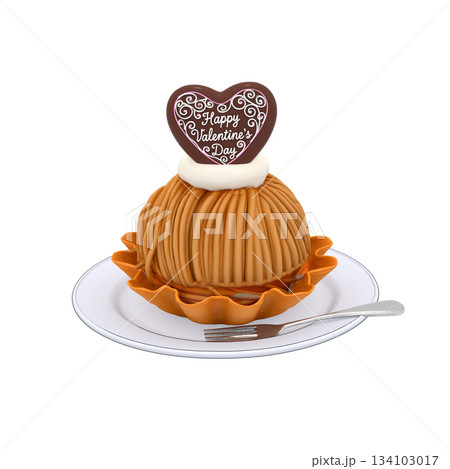 ハートのチョコレートのバレンタインデーのモンブランケーキ 134103017