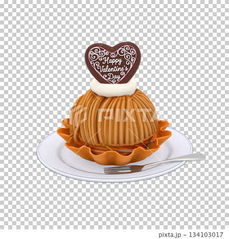 ハートのチョコレートのバレンタインデーのモンブランケーキ 134103017