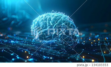 発光するニューラルネットワークとワイヤーフレーム脳の抽象3D背景 発光するニューラルネットワークとワイヤーフレーム脳の抽象3D背景 134103353