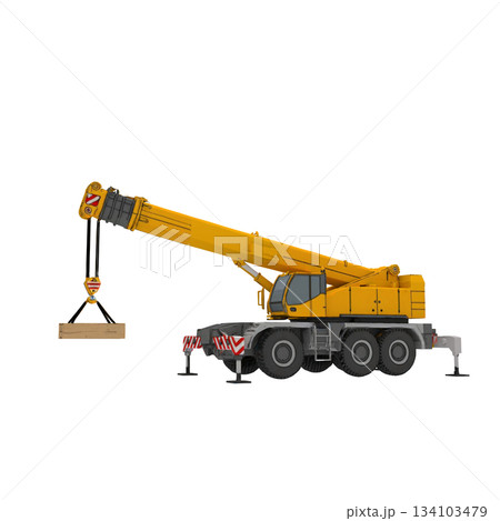 建設土木工事現場での建機のラフタークレーン 建設土木工事現場での建機のラフタークレーン 134103479