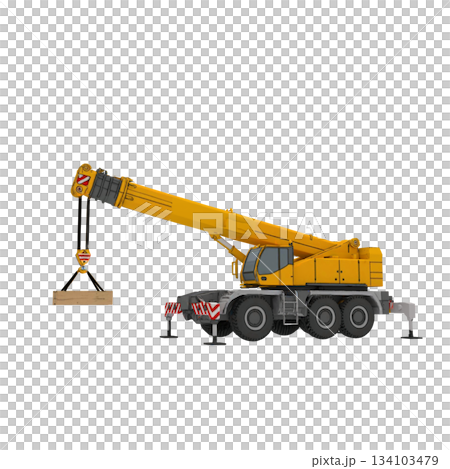 建設土木工事現場での建機のラフタークレーン 建設土木工事現場での建機のラフタークレーン 134103479