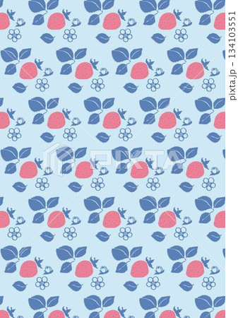 レトロ風のシンプルでポップなイチゴのパターン　青 134103551