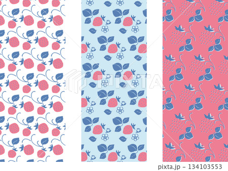 レトロ風のシンプルでポップなイチゴのパターン3種 134103553
